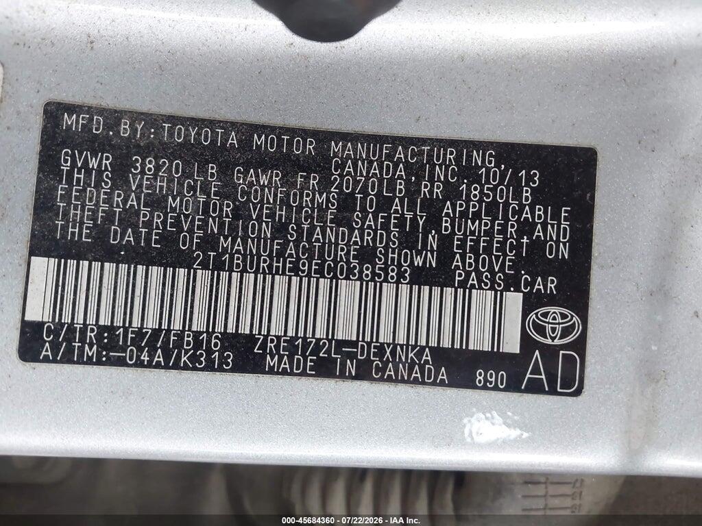 2T1BURHE9EC038583 2014 TOYOTA COROLLA photo no. 9
