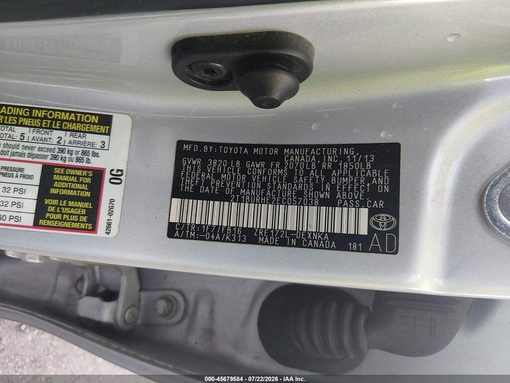2T1BURHE2EC057038 2014 TOYOTA COROLLA photo no. 9