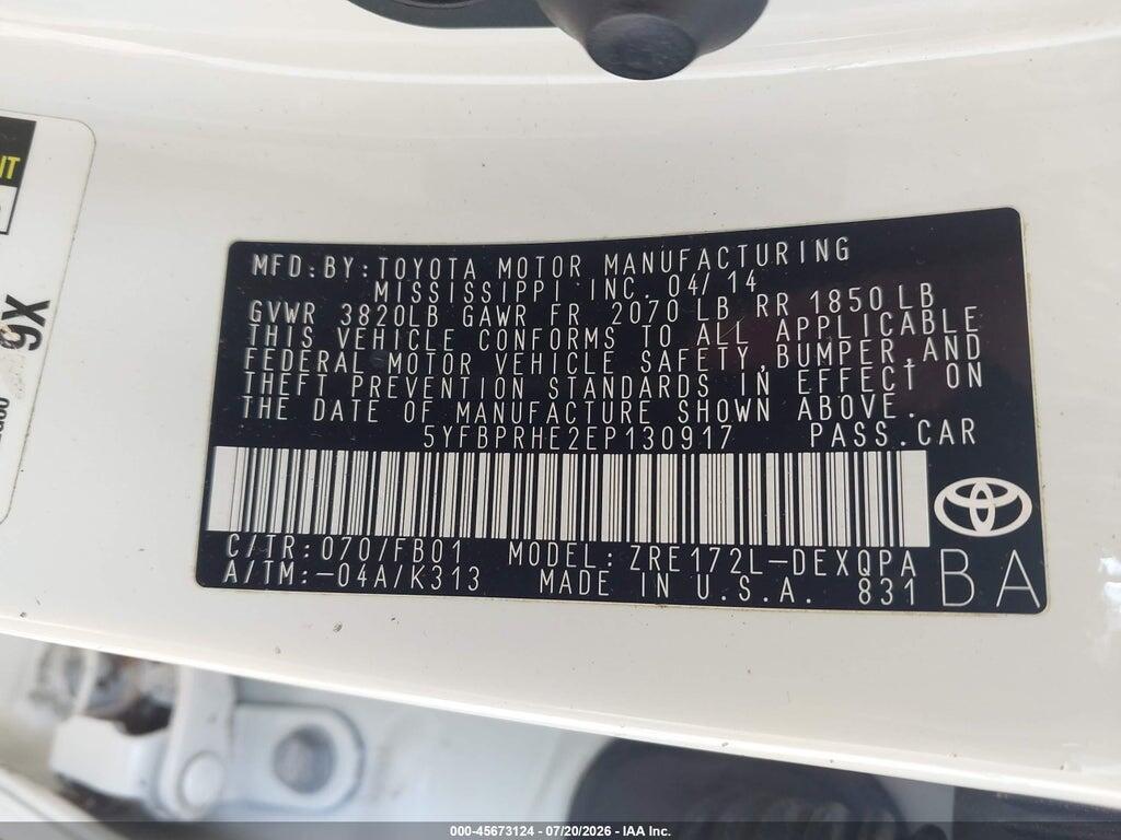 5YFBPRHE2EP130917 2014 TOYOTA COROLLA photo no. 9