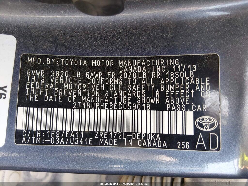 2T1BURHE6EC059018 2014 TOYOTA COROLLA photo no. 9
