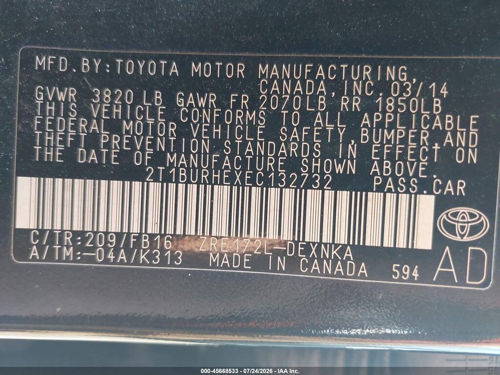 2T1BURHEXEC132732 2014 TOYOTA COROLLA photo no. 9