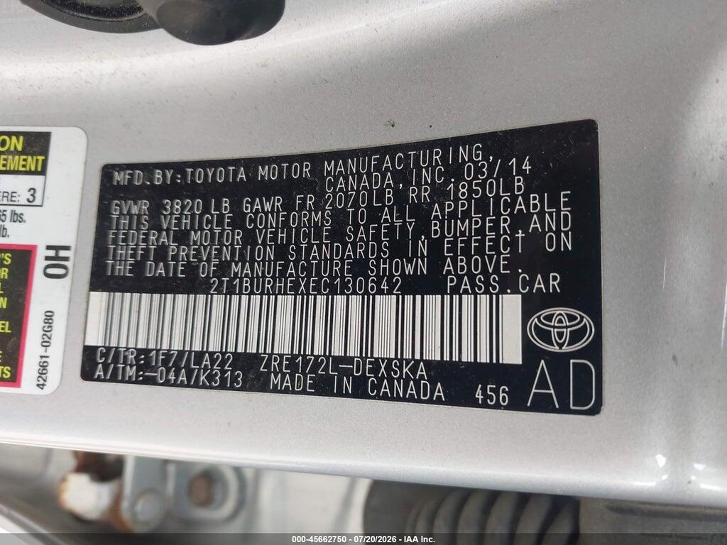 2T1BURHEXEC130642 2014 TOYOTA COROLLA photo no. 9