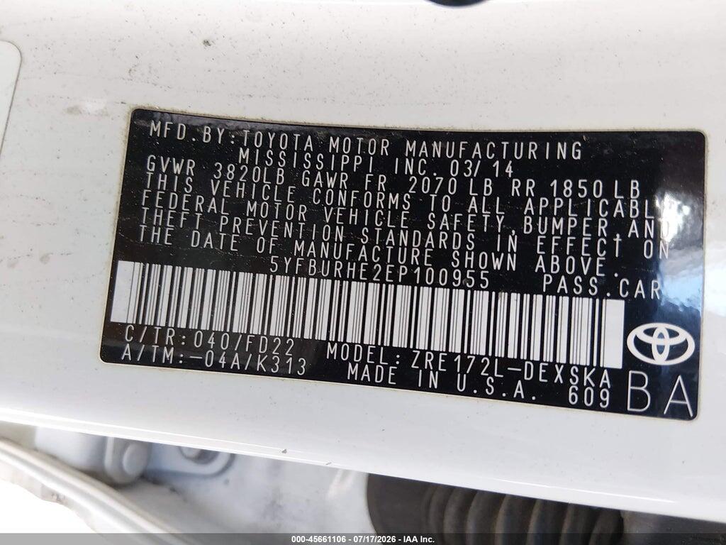 5YFBURHE2EP100955 2014 TOYOTA COROLLA photo no. 9