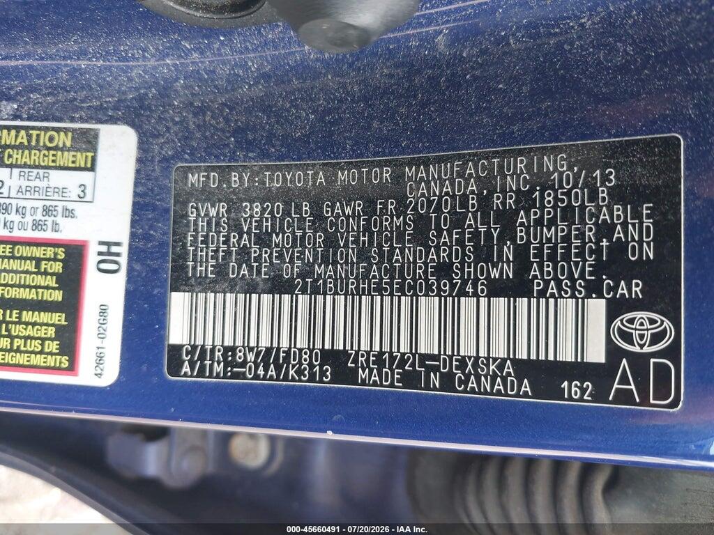 2T1BURHE5EC039746 2014 TOYOTA COROLLA photo no. 9
