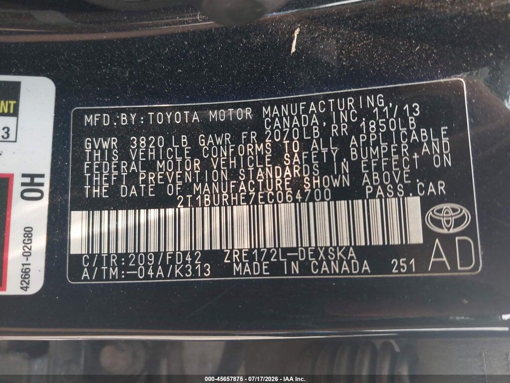 2T1BURHE7EC064700 2014 TOYOTA COROLLA photo no. 9