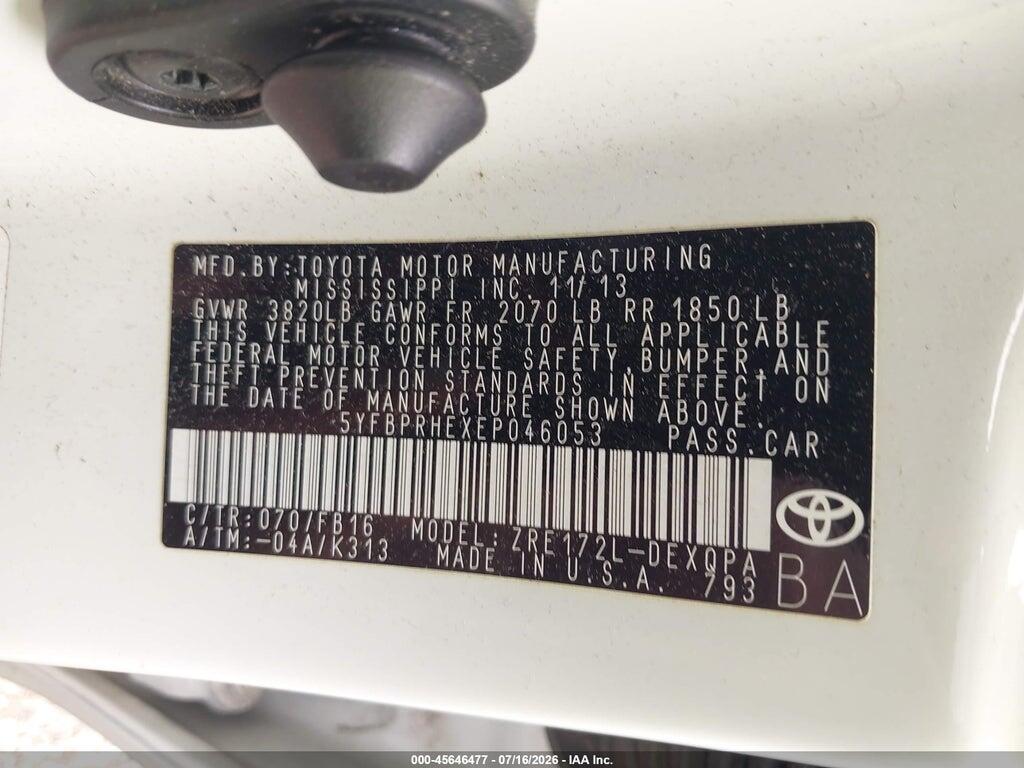 5YFBPRHEXEP046053 2014 TOYOTA COROLLA photo no. 9
