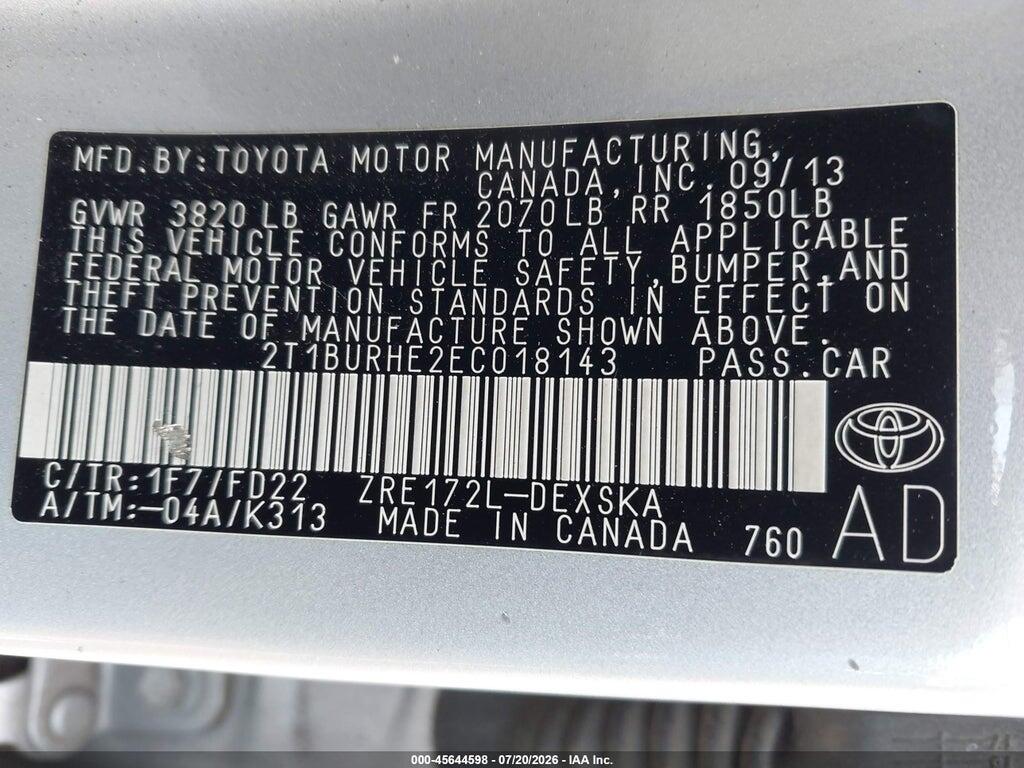 2T1BURHE2EC018143 2014 TOYOTA COROLLA photo no. 9