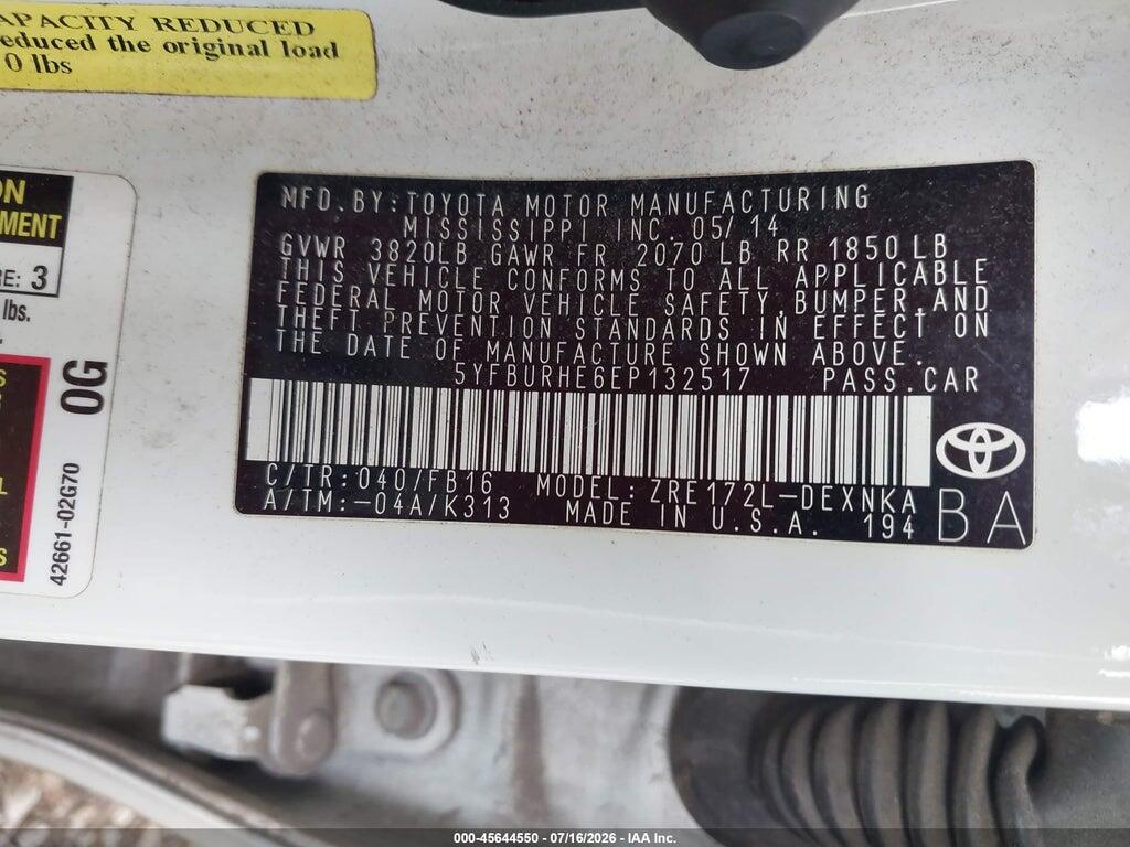 5YFBURHE6EP132517 2014 TOYOTA COROLLA photo no. 9