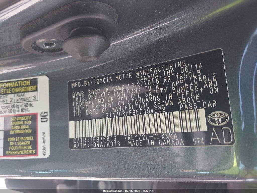 2T1BURHE9EC194509 2014 TOYOTA COROLLA photo no. 9