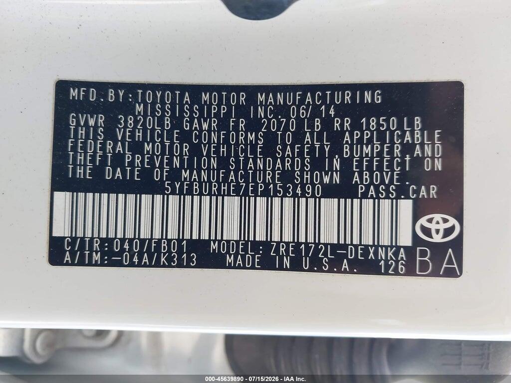 5YFBURHE7EP153490 2014 TOYOTA COROLLA photo no. 9