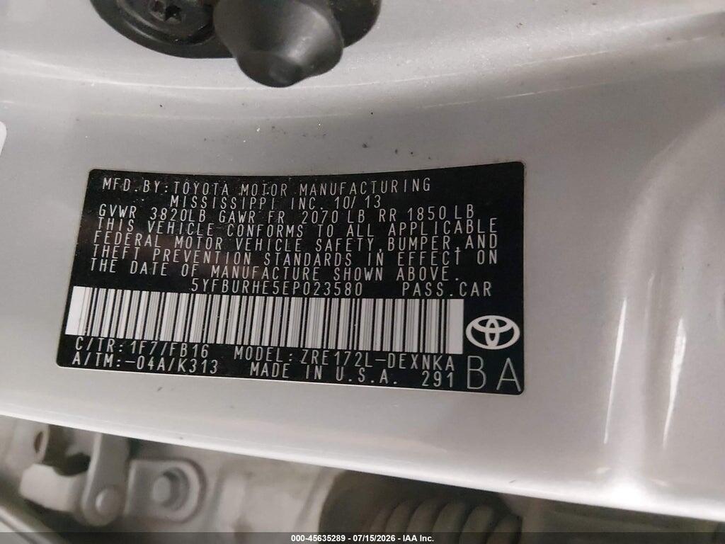 5YFBURHE5EP023580 2014 TOYOTA COROLLA photo no. 9