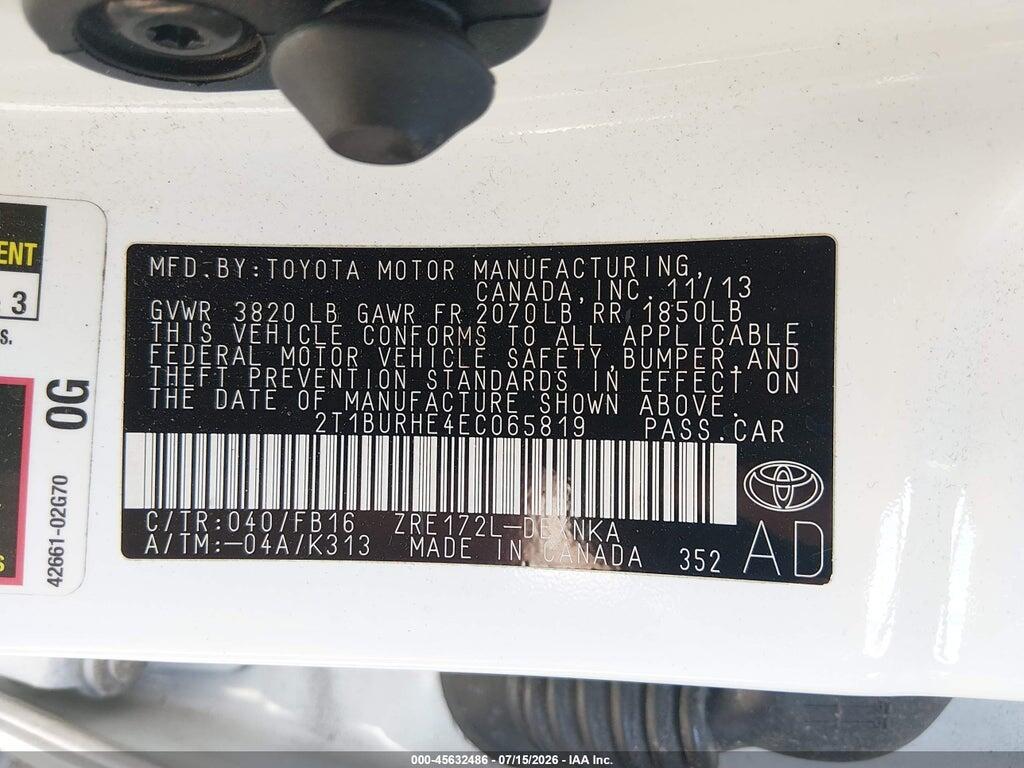 2T1BURHE4EC065819 2014 TOYOTA COROLLA photo no. 9
