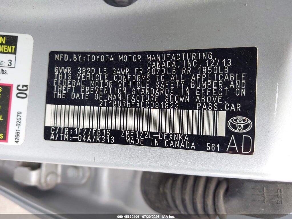 2T1BURHE4EC091823 2014 TOYOTA COROLLA photo no. 9