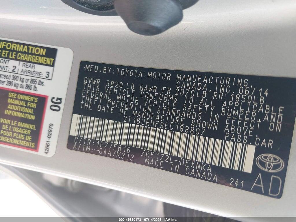 2T1BURHE9EC188807 2014 TOYOTA COROLLA photo no. 9