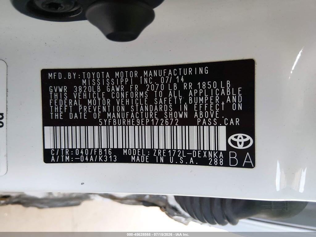 5YFBURHE9EP172672 2014 TOYOTA COROLLA photo no. 9