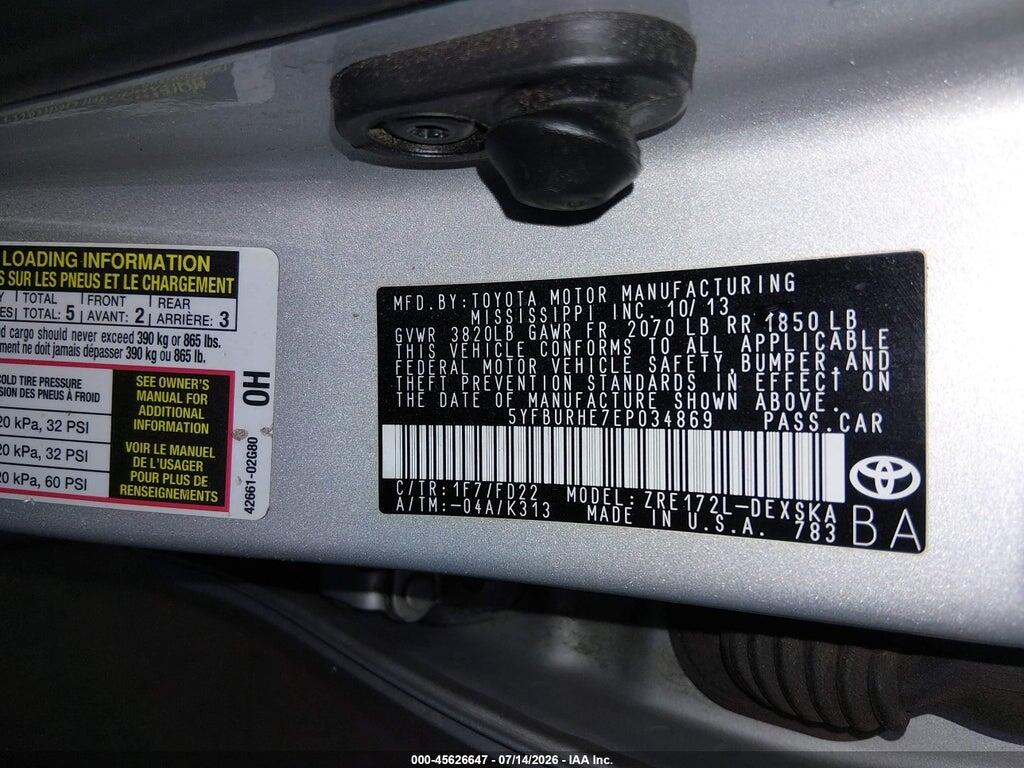 5YFBURHE7EP034869 2014 TOYOTA COROLLA photo no. 9