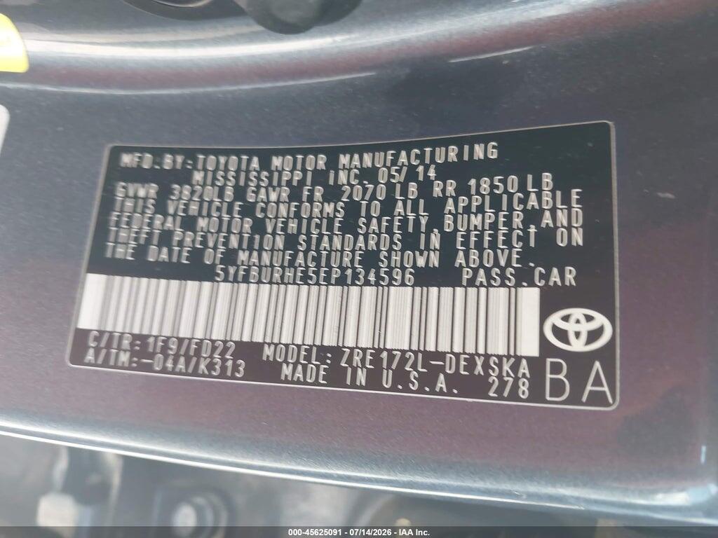 5YFBURHE5EP134596 2014 TOYOTA COROLLA photo no. 9