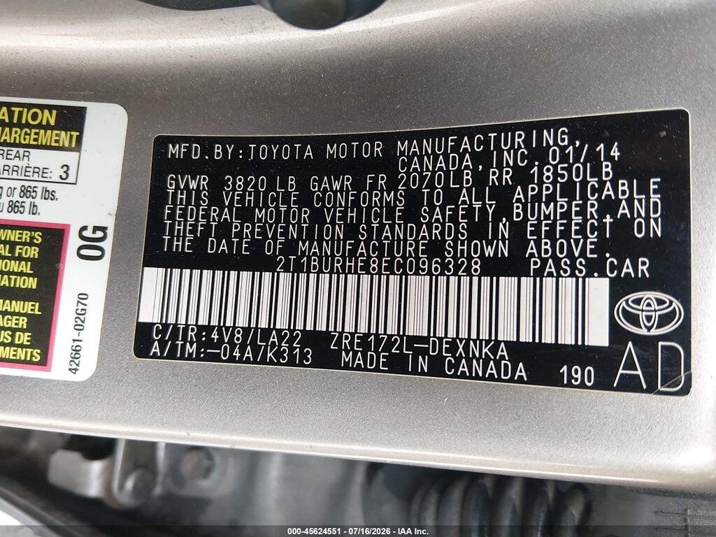 2T1BURHE8EC096328 2014 TOYOTA COROLLA photo no. 9