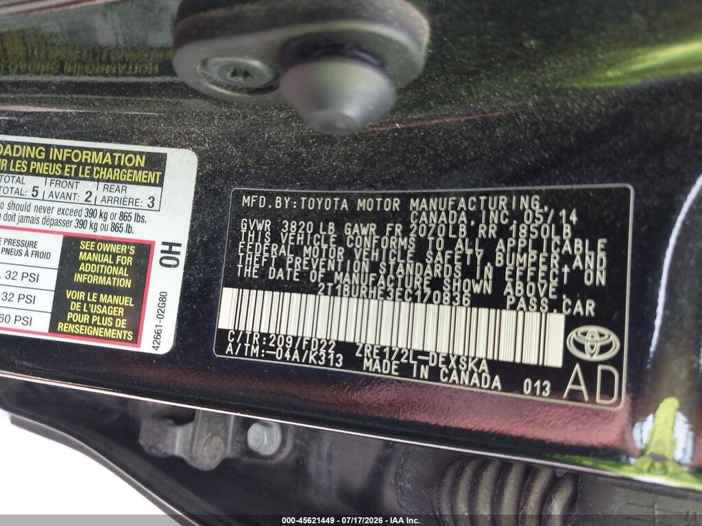2T1BURHE3EC170836 2014 TOYOTA COROLLA photo no. 9