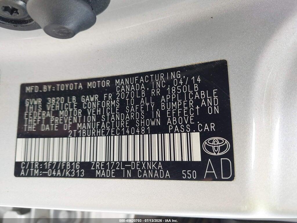 2T1BURHE7EC140481 2014 TOYOTA COROLLA photo no. 9