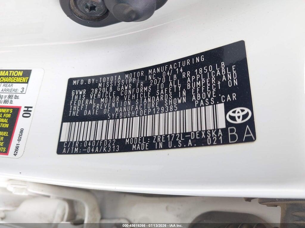 5YFBURHE0EP129385 2014 TOYOTA COROLLA photo no. 9