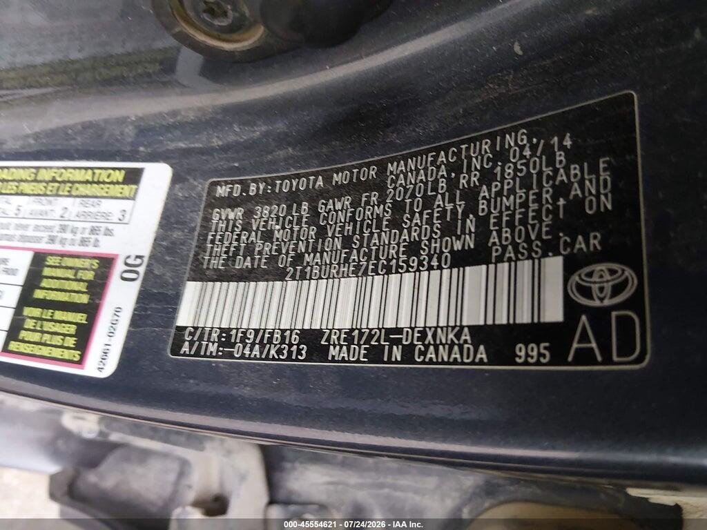2T1BURHE7EC159340 2014 TOYOTA COROLLA photo no. 9