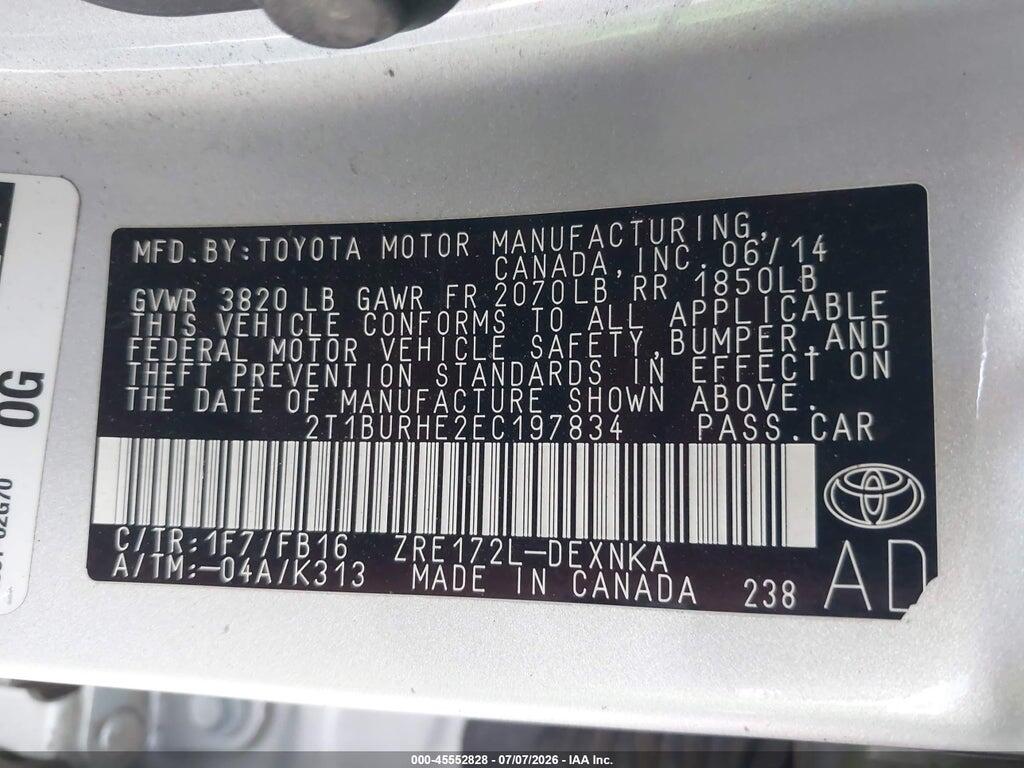 2T1BURHE2EC197834 2014 TOYOTA COROLLA photo no. 9