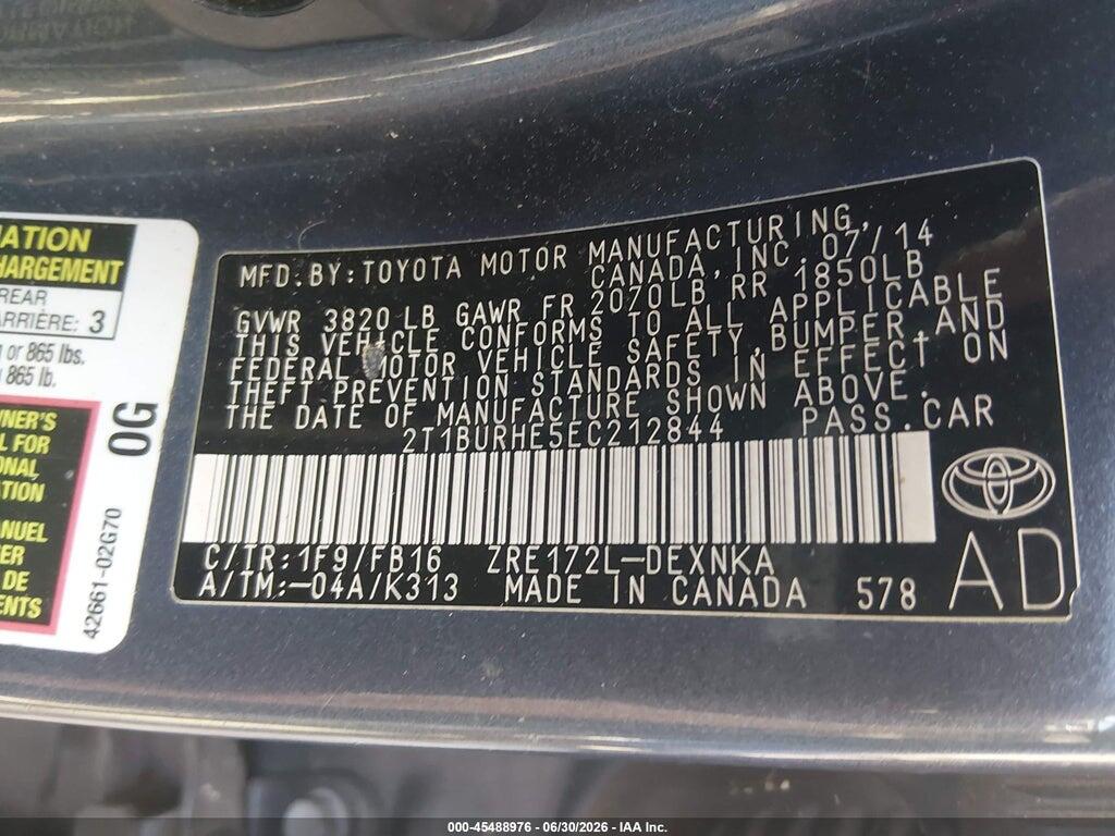 2T1BURHE5EC212844 2014 TOYOTA COROLLA photo no. 9