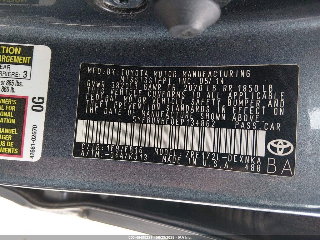 5YFBURHE0EP134862 2014 TOYOTA COROLLA photo no. 9