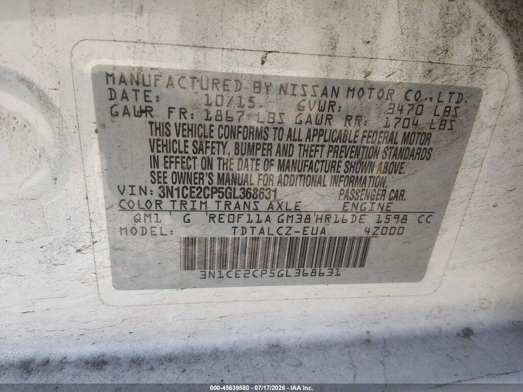 3N1CE2CP5GL368631 2016 NISSAN VERSA NOTE photo no. 9