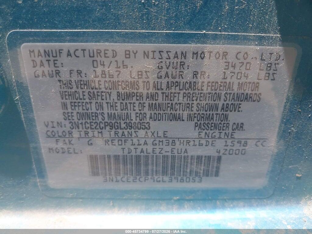 3N1CE2CP9GL398053 2016 NISSAN VERSA NOTE photo no. 9