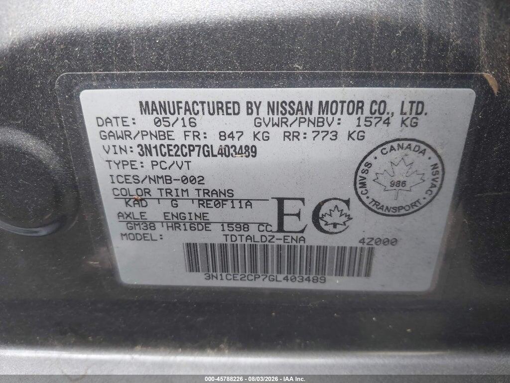 3N1CE2CP7GL403489 2016 NISSAN VERSA NOTE photo no. 9