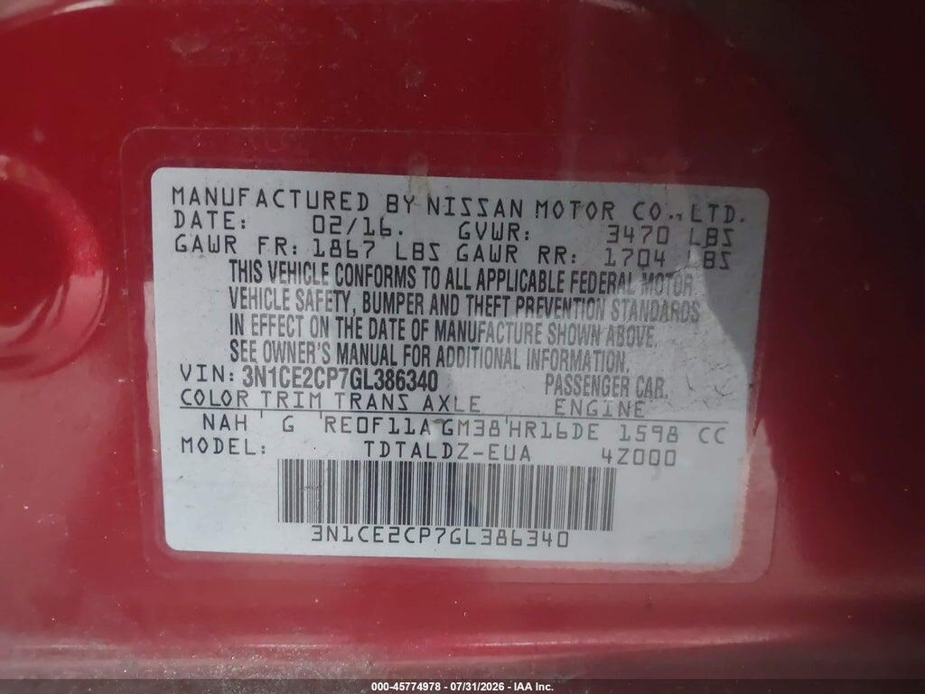 3N1CE2CP7GL386340 2016 NISSAN VERSA NOTE photo no. 9