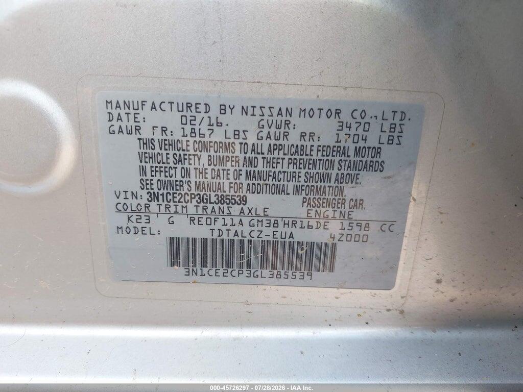3N1CE2CP3GL385539 2016 NISSAN VERSA NOTE photo no. 9