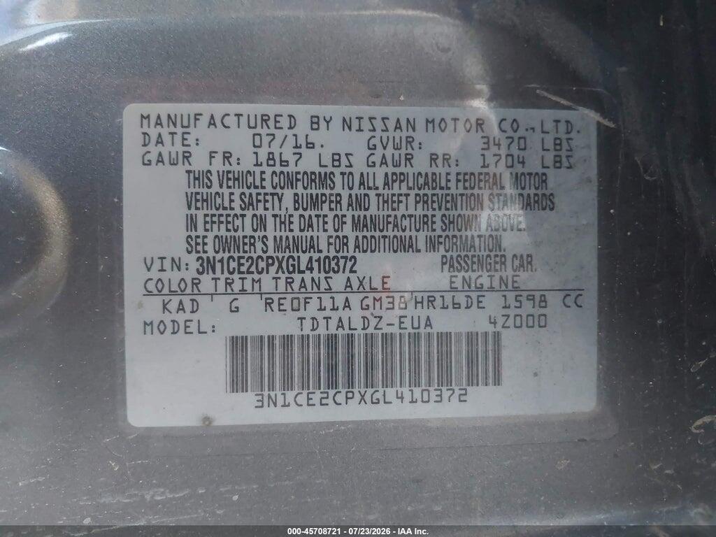 3N1CE2CPXGL410372 2016 NISSAN VERSA NOTE photo no. 9