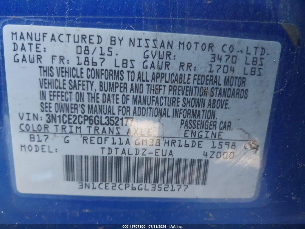 3N1CE2CP6GL352177 2016 NISSAN VERSA NOTE photo no. 9