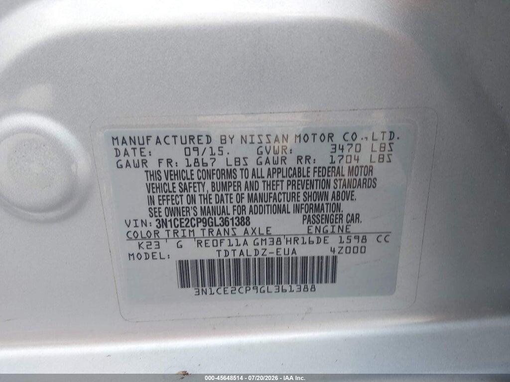 3N1CE2CP9GL361388 2016 NISSAN VERSA NOTE photo no. 9