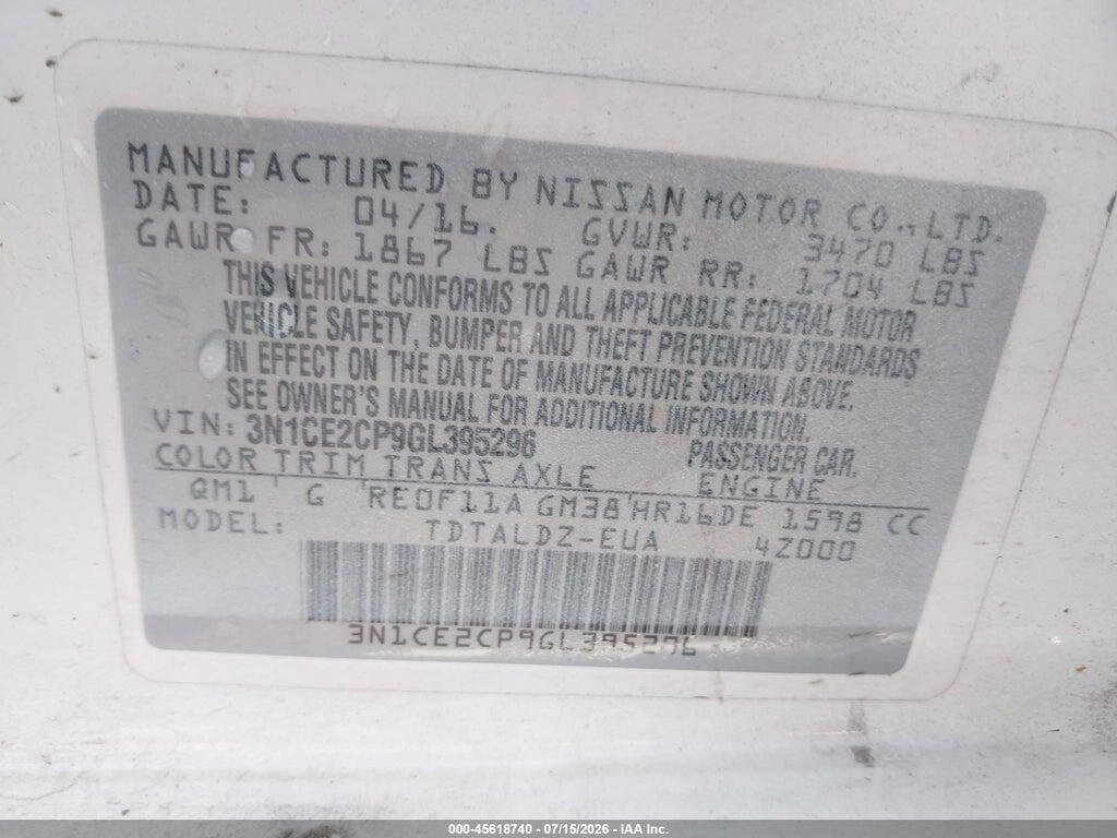 3N1CE2CP9GL395296 2016 NISSAN VERSA NOTE photo no. 9