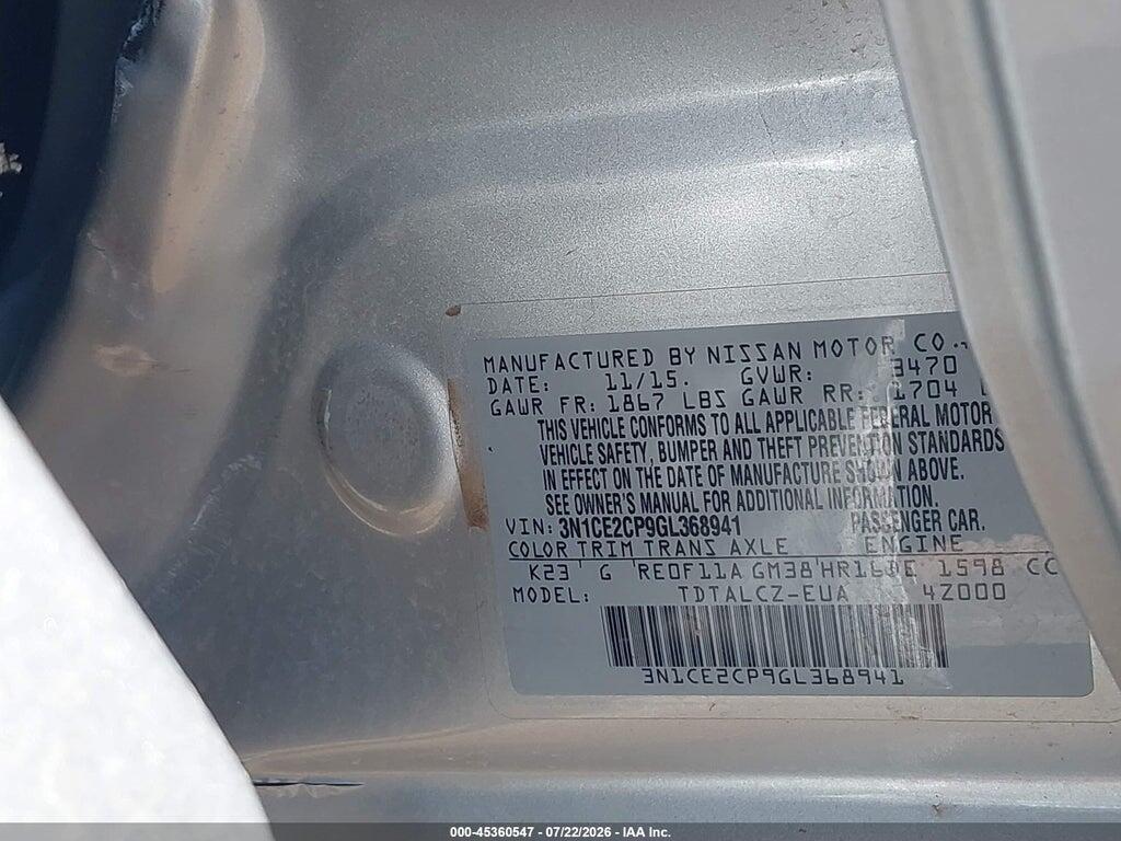 3N1CE2CP9GL368941 2016 NISSAN VERSA NOTE photo no. 9