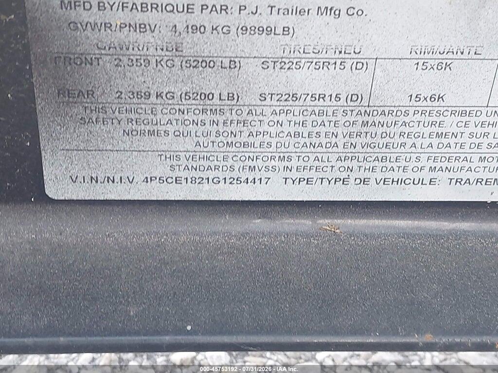 4P5CE1821G1254417 2016 PJ TRAILERS UNKNOWN photo no. 9