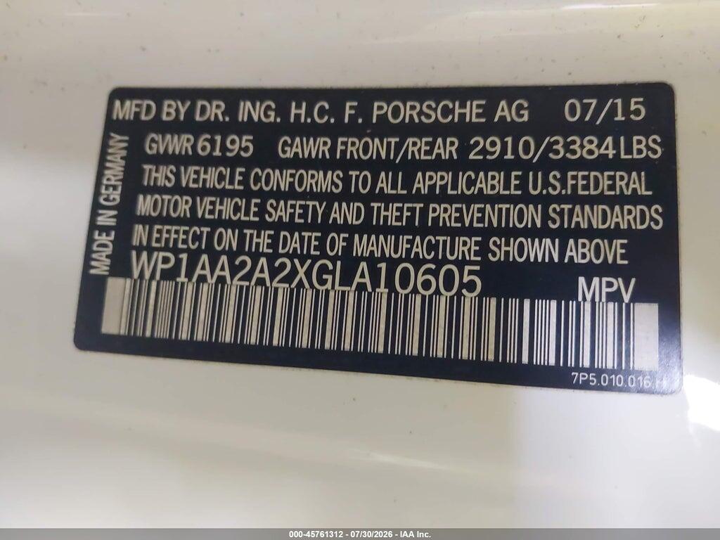 WP1AA2A2XGLA10605 2016 PORSCHE CAYENNE photo no. 9
