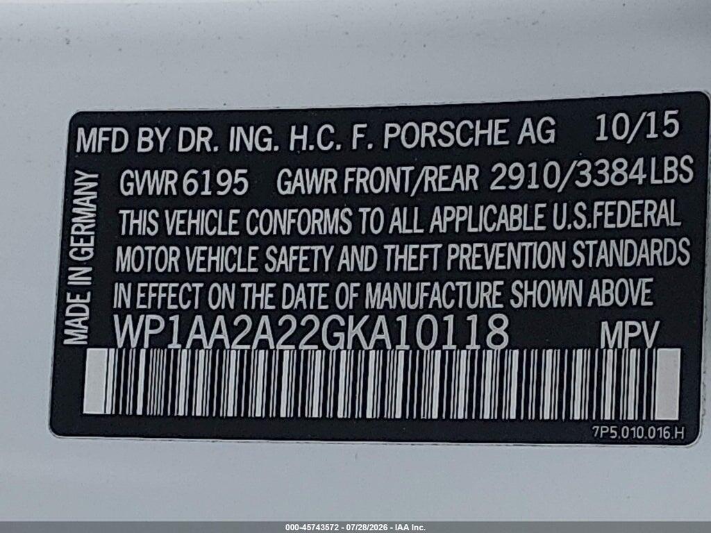 WP1AA2A22GKA10118 2016 PORSCHE CAYENNE photo no. 9
