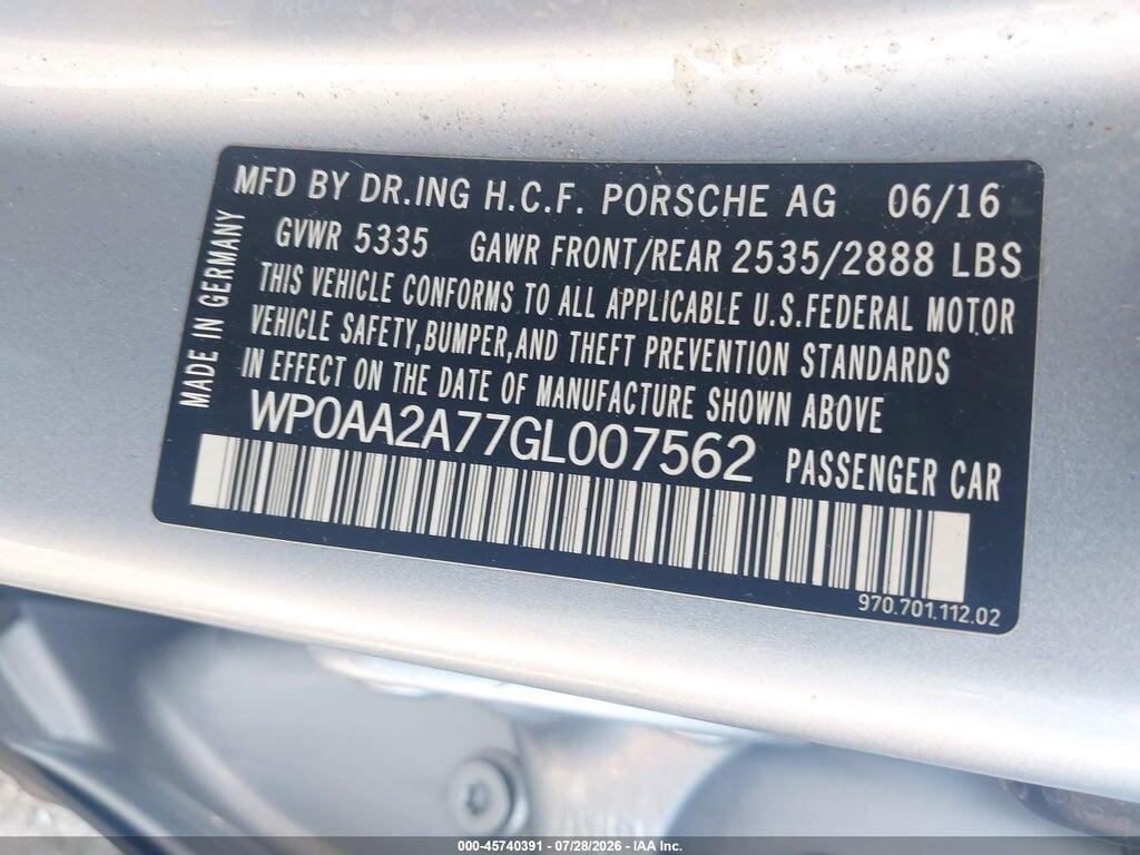 WP0AA2A77GL007562 2016 PORSCHE PANAMERA photo no. 9
