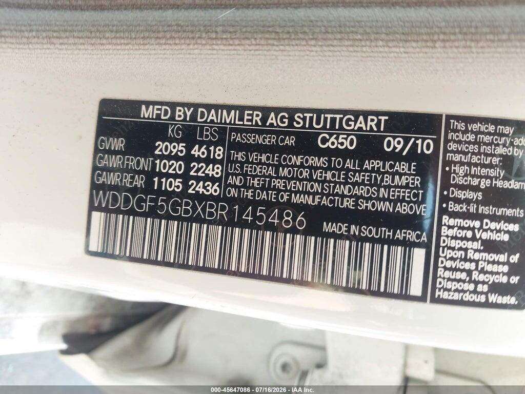 WDDGF5GBXBR145486 2011 MERCEDES-BENZ C 350 photo no. 9