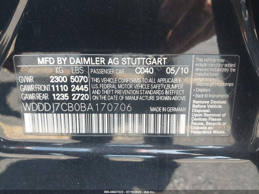 WDDDJ7CB0BA170706 2011 MERCEDES-BENZ CLS 550 photo no. 9
