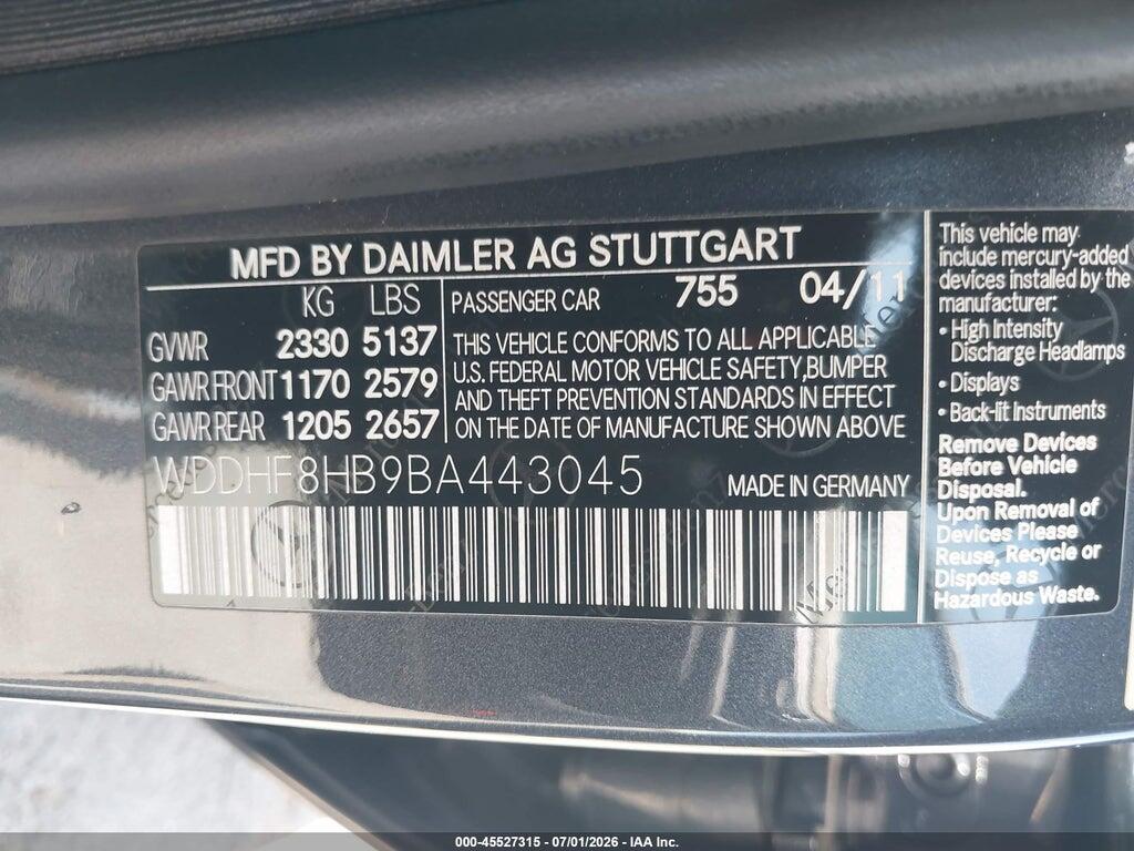 WDDHF8HB9BA443045 2011 MERCEDES-BENZ E 350 photo no. 9