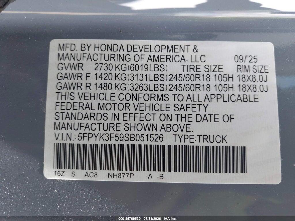 5FPYK3F59SB051526 2025 HONDA RIDGELINE photo no. 9