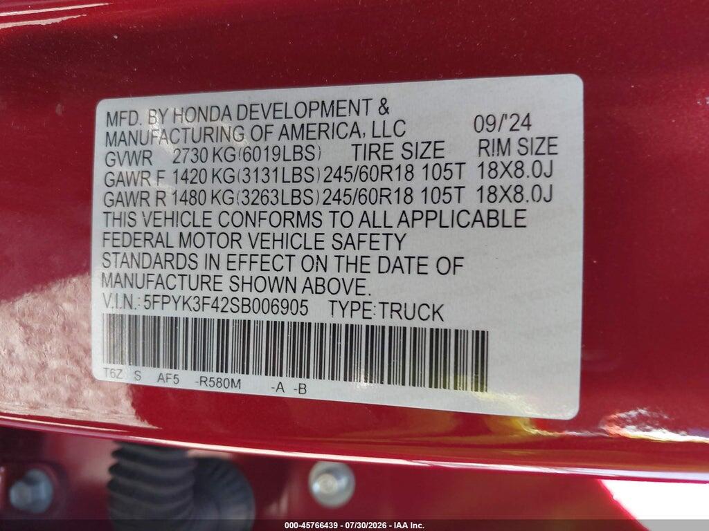 5FPYK3F42SB006905 2025 HONDA RIDGELINE photo no. 9