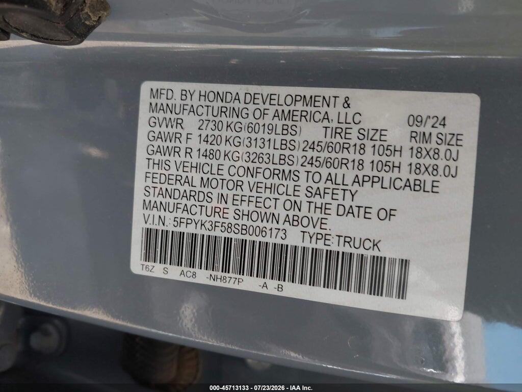 5FPYK3F58SB006173 2025 HONDA RIDGELINE photo no. 9