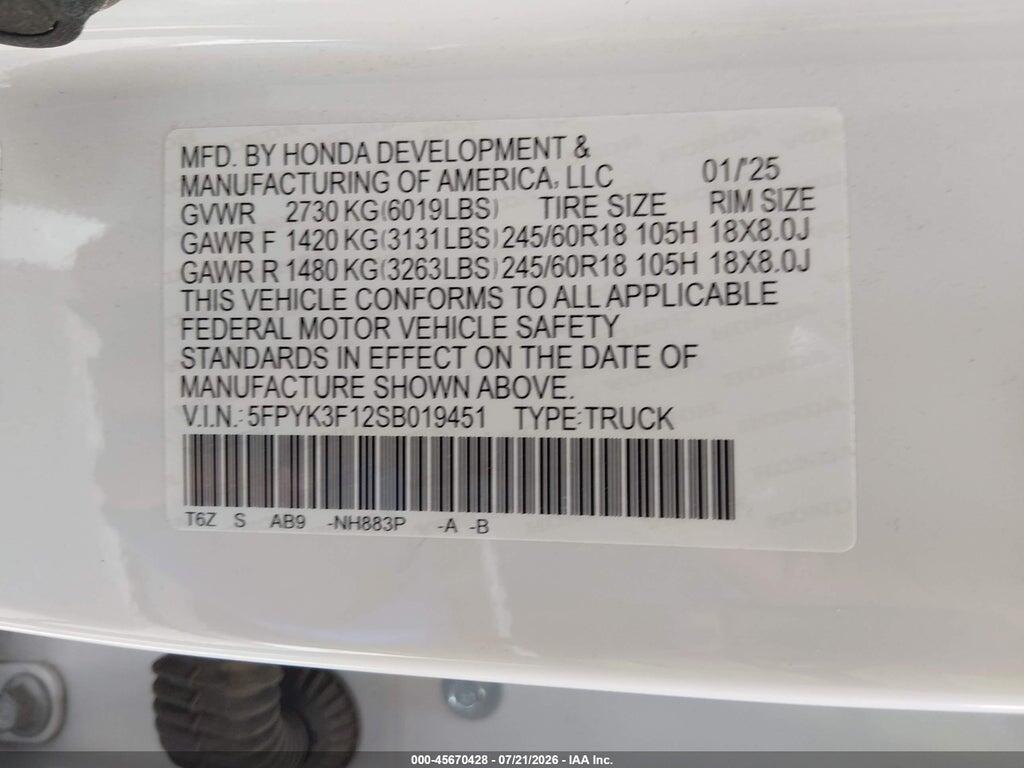 5FPYK3F12SB019451 2025 HONDA RIDGELINE photo no. 9
